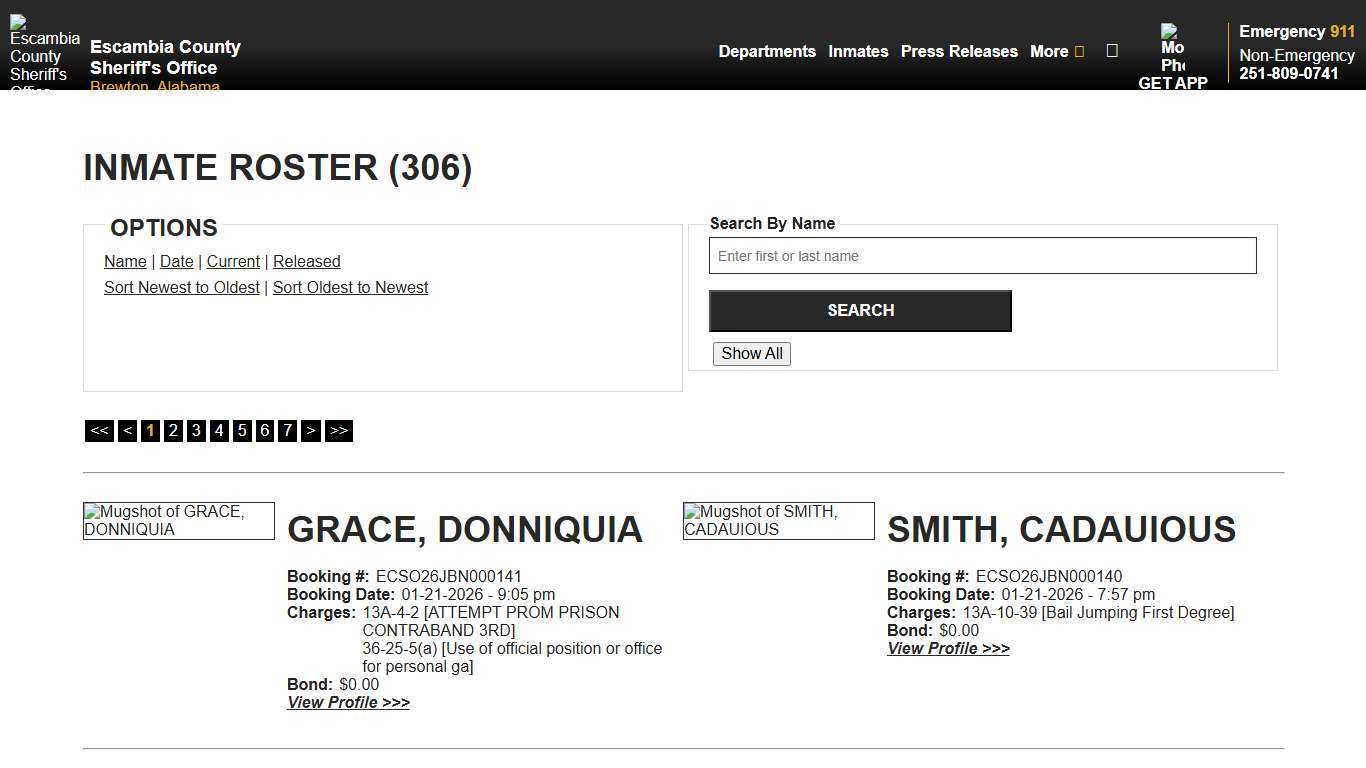 Inmate Roster - Current Inmates Booking Date Descending - Escambia County Sheriff, AL