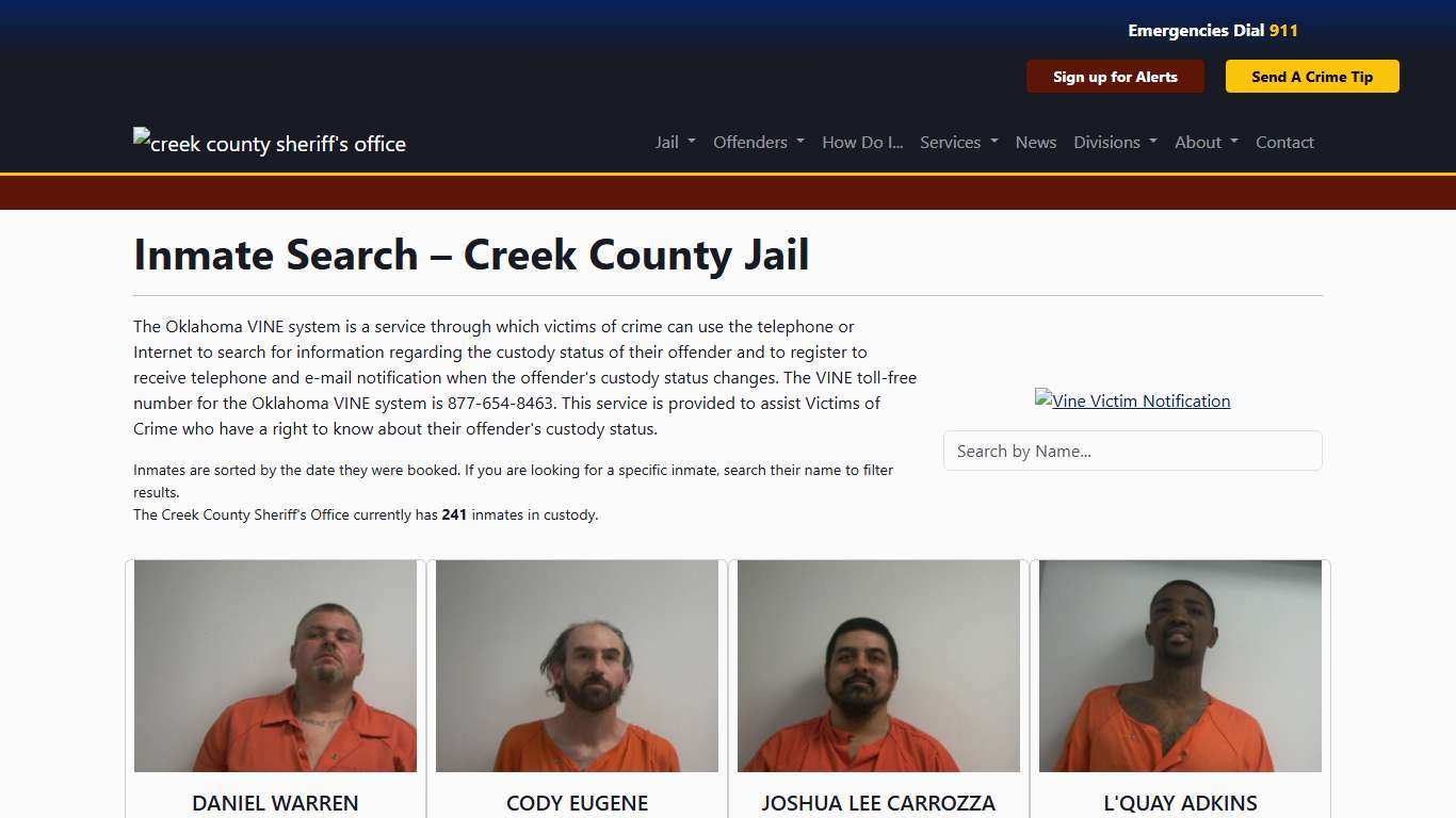 Inmate Search Creek County Sheriff's Office