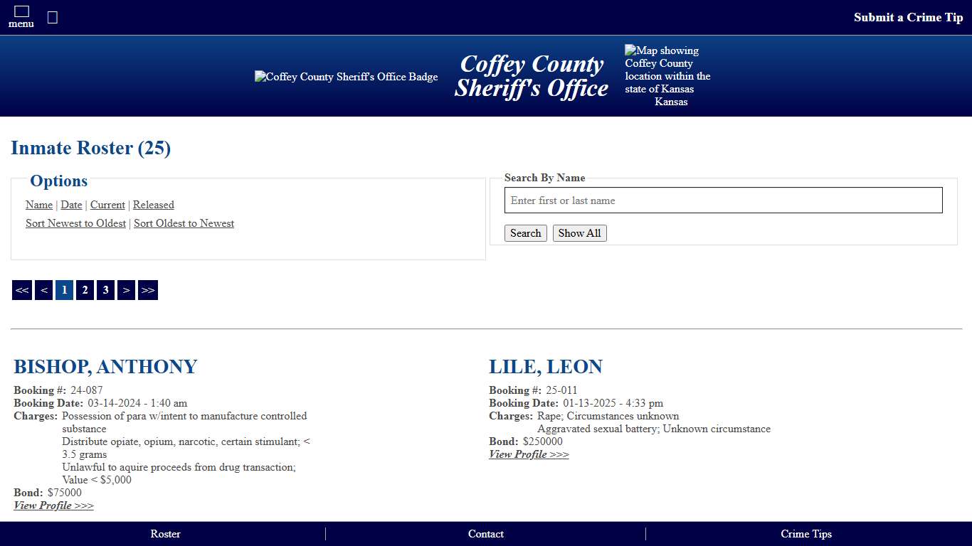 Inmate Roster - Current Inmates Booking Date Ascending - Coffey County Sheriff's Office Kansas